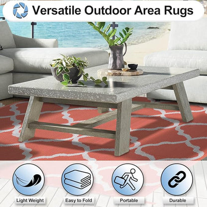 OutdoorLines Outdoor Plastic Area Rug for Patio 4x6 ft - Reversible Outside Carpet, Stain & UV Resistant RV Mats, Straw Rug for Camping, Deck Garden, Porch and Balcony, Moroccan/Orange & Light Grey