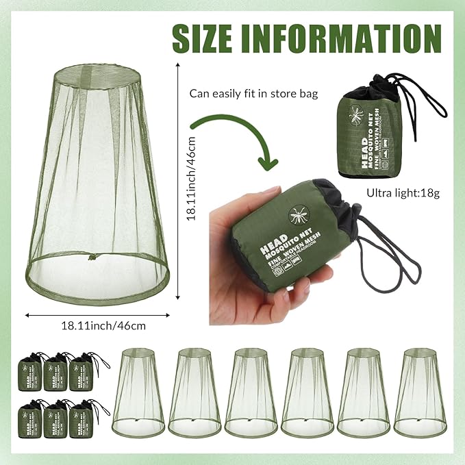 6 Pack Mosquito Head Net Bug Head Net Insects Mesh Head Net for Outdoor Face Neck Head Protecting