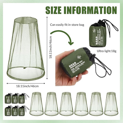 6 Pack Mosquito Head Net Bug Head Net Insects Mesh Head Net for Outdoor Face Neck Head Protecting
