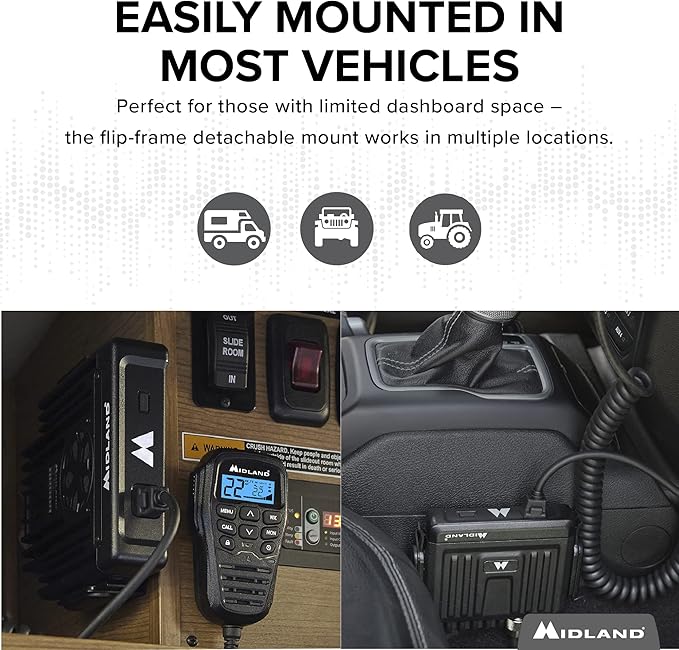 Midland – MXT275VP4-15 Watt GMRS MicroMobile® Two-Way Radio - ATVs UTVs and other off-road vehicles - Overlanding Gear - Extended 3dB gain Roll Bar Mount Antenna Microphone Extension Cable