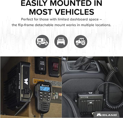 Midland – MXT275VP4-15 Watt GMRS MicroMobile® Two-Way Radio - ATVs UTVs and other off-road vehicles - Overlanding Gear - Extended 3dB gain Roll Bar Mount Antenna Microphone Extension Cable