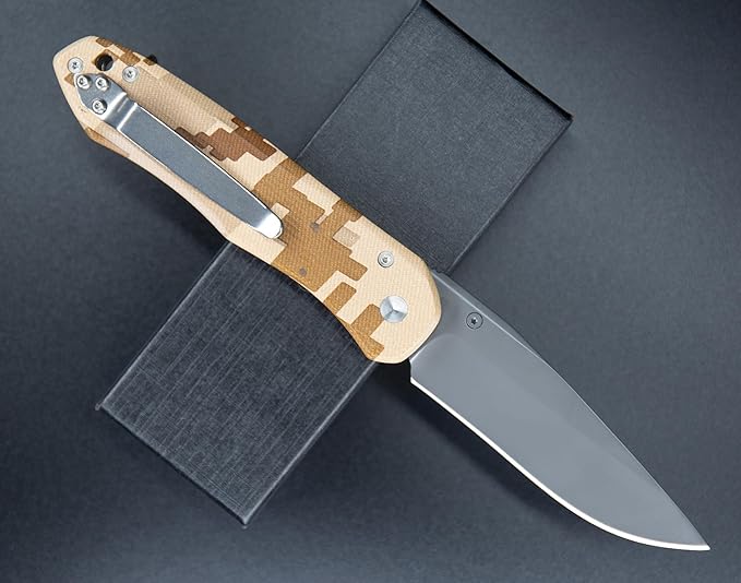 FD03 Folding Pocket Knife, 9Cr13MoV Stainless Steel Blade G10 Handle, Pocket Clip, EDC Knife for Men and Women, Camping Hunting Hiking Fishing Knives Tools (Black)
