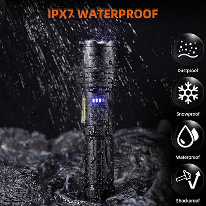 Rechargeable LED Flashlights High Lumens: 900,000 Lumens Super Bright Tactical Flashlight, 7 Modes with Cob Work Light, IPX7 Waterproof, Powerful Flash Light for Home, Gift for Men Women