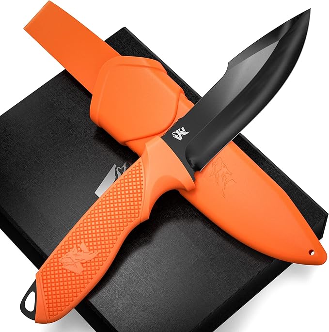 WOLF-I Full Tang Survival Knife with Sheath - Stylish Tactical Fixed Blade Knife - Made of 440C Steel - Bushcraft and Camping Knife Survival - Perfect EDC Outdoor Knife with TPE Handle