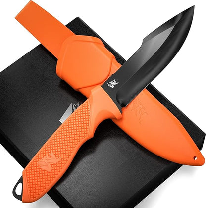 WOLF-I Full Tang Survival Knife with Sheath - Stylish Tactical Fixed Blade Knife - Made of 440C Steel - Bushcraft and Camping Knife Survival - Perfect EDC Outdoor Knife with TPE Handle