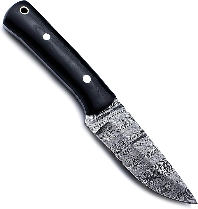 Handmade Damascus Steel Knife for Hunting,Survival,Camping,Bushcraft,and Fishing Fixed Blade with Drop Point Full Tang Micarta Handle,-with Cowhide-Leather Sheath - WKD-790