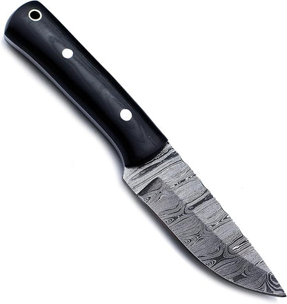 Handmade Damascus Steel Knife for Hunting,Survival,Camping,Bushcraft,and Fishing Fixed Blade with Drop Point Full Tang Micarta Handle,-with Cowhide-Leather Sheath - WKD-790