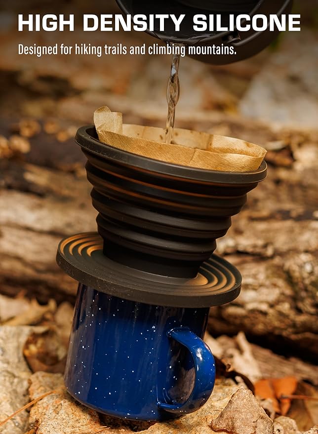 COLETTI Sierra Collapsible Coffee Pour Over Dripper — Camping Coffee Filter — Includes Pack of Paper Filters (Black)