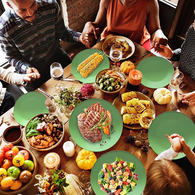 Wheat Straw Dinnerware Sets for 6, 31 Piece Unbreakable Outdoor Cutlery Set. Reusable plates and cups set for camping, picnics, RV trips, and party grills. (Green)