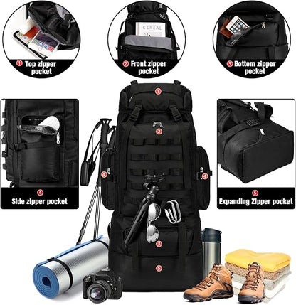 70L/100L Large Camping Hiking Backpack with Rain Cover, Waterproof Molle Rucksack Military Tactical Backpack, Lightweight Backpacking Backpack for Trekking Climbing Outdoor