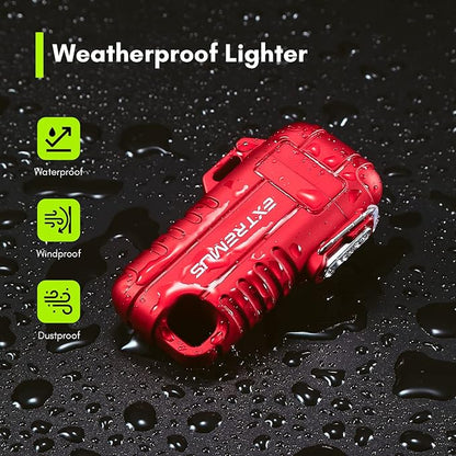 Extremus Blaze 360 Rechargeable Electric Lighters, Dual Arc Lighter, Windproof Plasma Lighter, Waterproof Lighter, Flameless Lighter with Whistle Lanyard for Camping (Red Flex)