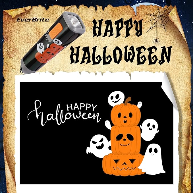 EverBrite Halloween Flashlights Halloween Gifts, Small LED Flash Light Handheld Torch with Lanyard 3AAA Battery Included, 1 Pack-Black