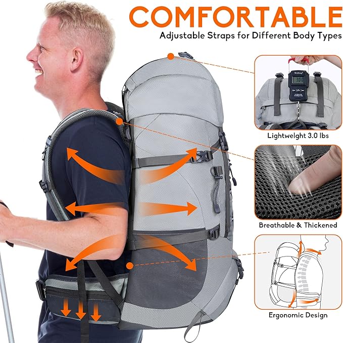N NEVO RHINO Waterproof Hiking Backpack 50L/60L, Camping Backpack with Rain Cover, Hiking Travel Mountaineering Backpack