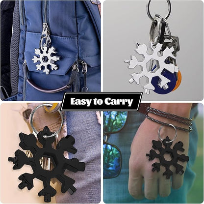 18-in-1 Snowflake Multi Tool, 9 Pack Stainless Steel Snowflake Bottle Opener/Flat Phillips Screwdriver Kit/Wrench, Durable and Portable to Take