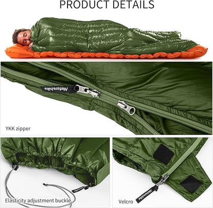 Naturehike Ultralight Backpacking Down Sleeping Bag for Adults, 650 Fill Power Sleeping Bag for 42/52℉, 20oz Compact Lightweight Sleeping Bags for Hiking Camping 3 Seasons