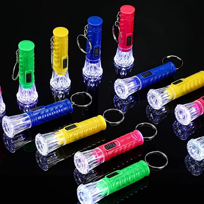 Jexine 100 Pcs Mini Flashlight Keychain Bulk Assorted Colors Torch Keyring Flashlights LED Keychain Flashlights Small Keychain Light Hiking Camping Christmas Party Favors (Classic)
