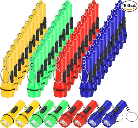 Hortsun 100 Pieces Mini Flashlight Keychain Assorted Colors Mini LED Flashlight LED Keychain for Hiking Camping Party Favors