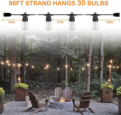 DGE Outdoor Long LED String Lights 96FT Patio String Light Shatterproof & Waterproof IP65, 18 AWG UL Listed Wire Bright String Light for Patio, Backyard, Gazebo, Porch, Wedding Party