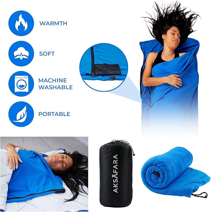Camping Sleeping Bag Liner - Ultralight Warm Sleeping Bag Liner - Lightweight Compact Sleeping Bags For Adults - Zippered Rectangle Sleeping Bag Liner - Outdoor Sleepingbag Liners - Camp Accessories