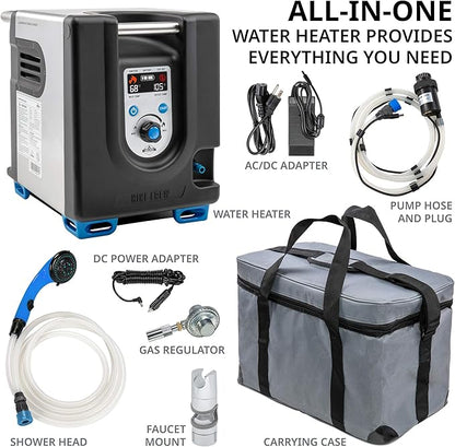 Hike Crew Portable Propane Water Heater & Shower Pump w/Built-in Battery | Compact Outdoor Cleaning & Showering System w/LCD, Safety Shutoff & Carry Case, Instant Hot Water for Camping & Hiking
