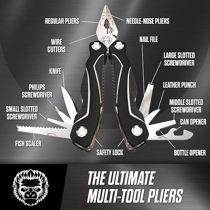 3 Piece Pocket Multitool Gift Set for Him-Stainless Steel Survival Multi Tool for Men - Clip to Belt & Backpack - Utility Knife Multitool, Pliers & Pocket Knife - Hiking, Camping & Fishing