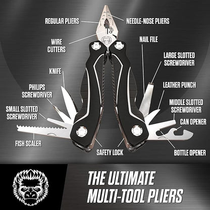 3 Piece Pocket Multitool Gift Set for Him-Stainless Steel Survival Multi Tool for Men - Clip to Belt & Backpack - Utility Knife Multitool, Pliers & Pocket Knife - Hiking, Camping & Fishing