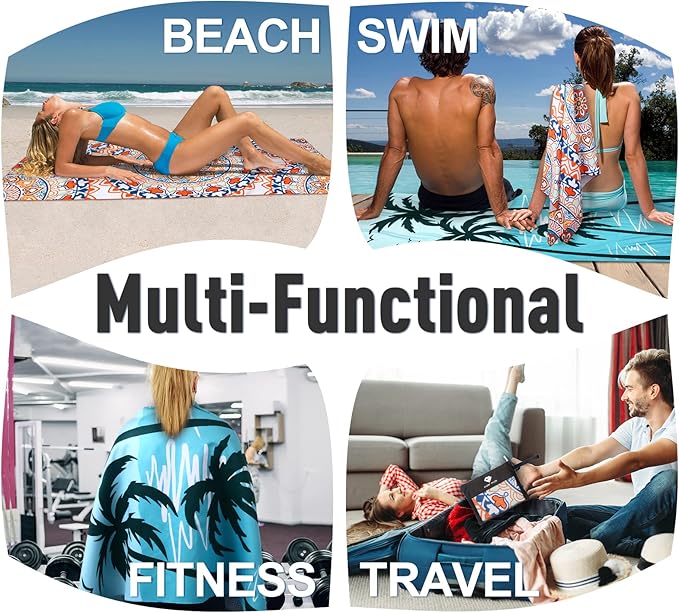 2 Pack Microfiber Beach Towel, Oversized Microfiber Pool Towel 75”x 35”, Sand-Free Beach Towel, Quick Drying Camping Towel, Super Absorbent Bath Towel Blanket, Soft Breathable and Lightweight