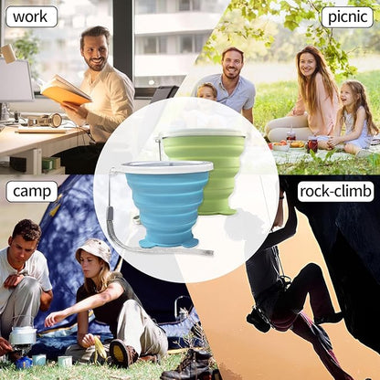 Collapsible Cup, Silicone Collapsible Travel Cup, Expandable Folding Camping Drinking Cup with Lids Reusable Small Portable Mugs Cup for Travel, Camping, Hiking,Outdoor Sports, Home