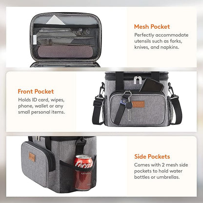 Lifewit Lunch Box for Men Women Double Deck Lunch Bag, Large Insulated Soft Cooler Bag, Leakproof Soft Meal Prep Lunch Tote with Shoulder Strap for Adults for Work/Flight/Travel, 12L/16Can, Grey