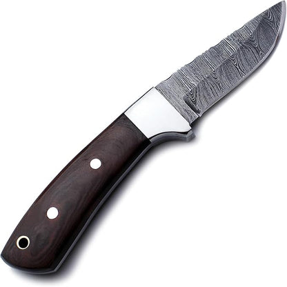 Handmade Damascus Steel Knife Bowie for Hunting,Survival Camping,Bushcraft,and Fishing,Fixed Blade Dagger with Drop point Full Tang Micarta Handle, Leather Sheath - WKD-807
