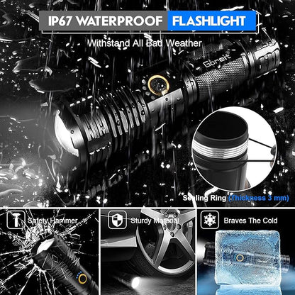 Flashlights LED High Lumens Rechargeable, Goreit 950000 Lumens XHP70.2 Super Bright Flashlight, Flash Light Battery Powered, Powerful Handheld Flashlight with holster for Emergency Camping Hiking Gift