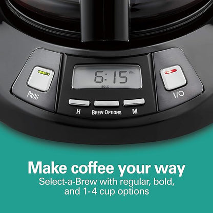 Hamilton Beach 12 Cup Programmable Drip Coffee Maker with 3 Brew Options, Glass Carafe, Auto Pause and Pour, Black Stainless (46293)