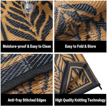 8x10 Patio Waterproof Outdoor Rug Outrside Camping Carpet RV Area Rug Reversible Brown Rugs for Deck Entryance Porch Picnic Balcony Beach