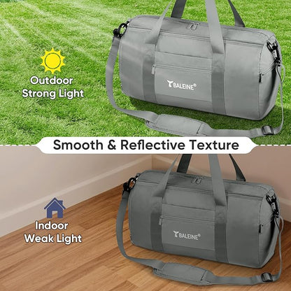 BALEINE Gym Bag for Women and Men, Duffel Bag for Sports, Gyms and Weekend Getaway, Waterproof Dufflebag with Shoe and Wet Clothes Compartments, Lightweight Carryon Gymbag (Silver)