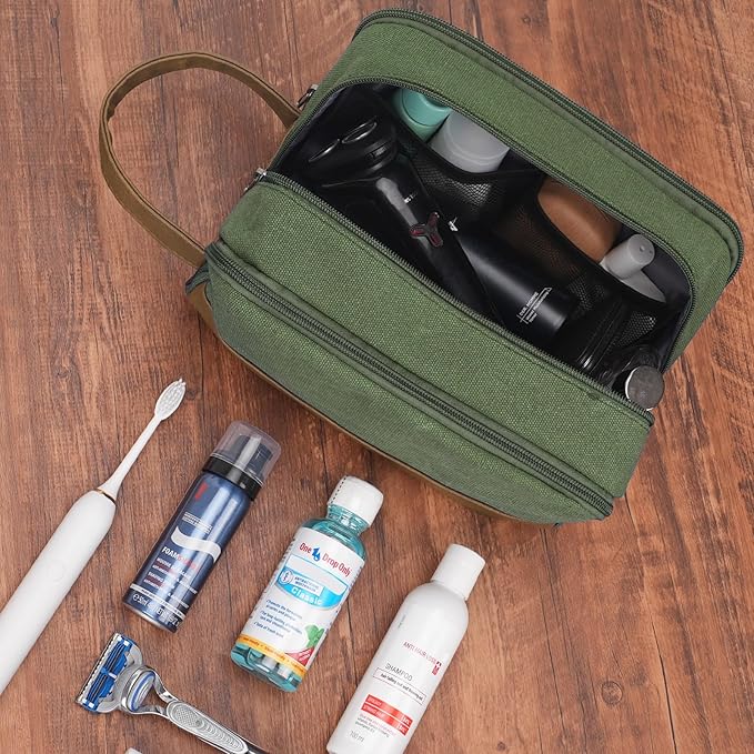 WANDF Travel Toiletry Bag for Men Large Toiletries Shaving Bag Water Resistant Hanging Dopp Kit Travel Accessories Bag for Women Men (Green)