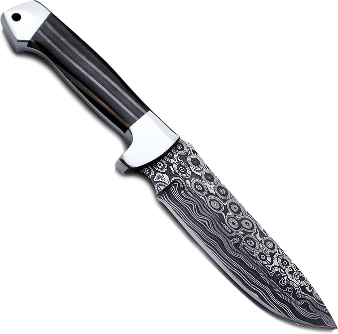 Handmade Damascus Steel Knife for Hunting,Survival,Camping,Bushcraft,and Fishing Fixed Blade with Drop Point-Full Tang Micarta Handle with Cowhide-Leather Sheath - WKD-798