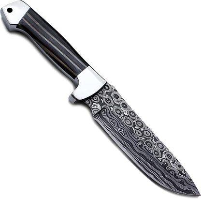 Handmade Damascus Steel Knife for Hunting,Survival,Camping,Bushcraft,and Fishing Fixed Blade with Drop Point-Full Tang Micarta Handle with Cowhide-Leather Sheath - WKD-798