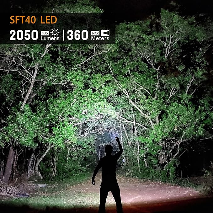 Wurkkos Rechargeable LED Flashlights Max 2050 High Lumens Flashlight USB C Charging, Anduril 2.0 UI, RGB AUX Switch, IP68 Waterproof Great for Camping, Hiking, Dog Walking (Black SFT40-6500K)