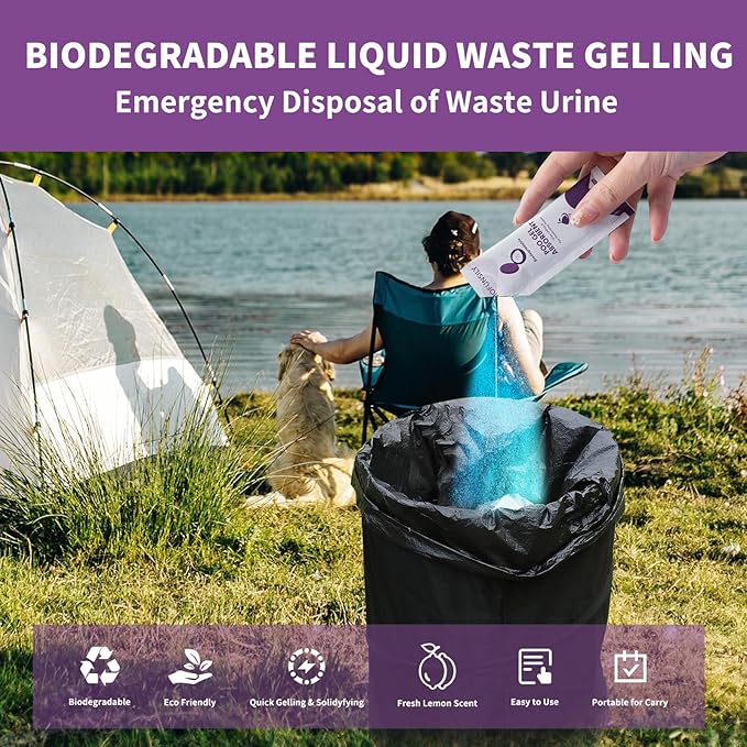 Camping Toilet Poo Powder 60 Pack + 40 Portable Camping Toilet Bags, Thickened Biodegradable 8 Gallon Compostable Toilet Waste Bags, Poo Gel for Camping Portable Toilet Gel