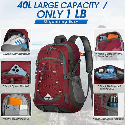 IGOLUMON Hiking Backpack 40L Packable Lightweight Camping Backpack Men Women Waterproof Hiking Daypack Outdoor Travel Daypack