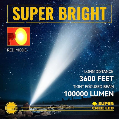 Durapower Rechargeable Spotlight, 200000 Lumen Super Bright LED Handheld Spotlight, IP68 Waterproof Spotlight Flashlight Portable Marine Boat