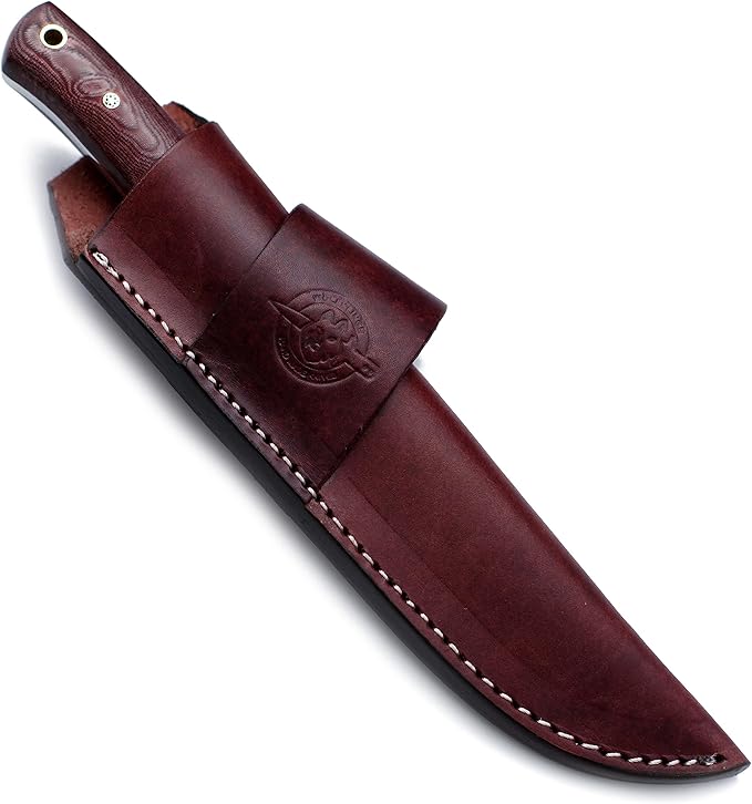 Handmade Damascus Steel Knife Bowie for Hunting,Survival,Camping,Bushcraft and Fishing, Fixed Blade with Drop Point Full Tang Micarta Handle, Leather Sheath - WKD-788