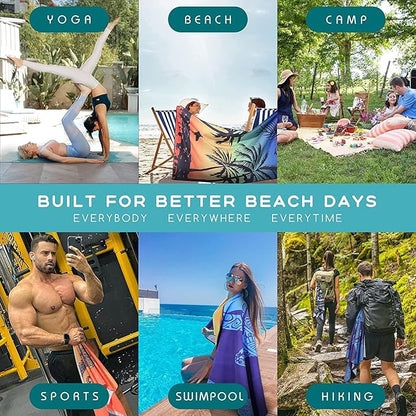 Microfiber Beach Towel – Quick Dry Lightweight Sand Free Oversized Large Towel Accessories Travel Must Swim Pool Yoga Camping Summer Cruise Ship Essentials Compact Sandproof Gift Bohemia(71" 32")