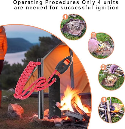 Ferro Rod Fire Starter 4 Pack Flint Fire Starter Survival Tool Flint and Steel Fire Starter Kit 6-in-1，Fire Steel with Paracord and Whistle for Camping, Hiking, Hunting, Emergency Rescue…