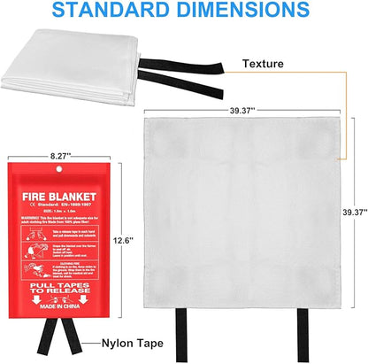 Emergency Fire Blanket for Kitchen and Home, 4 Pack 39.37”x39.37” Fiberglass Fire Safety Blankets for Survival, Suppression Fire Retardant Blanket for Fireplace Camping