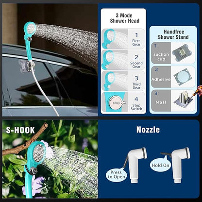 Portable Camping Shower Pump: 6000mA Rechargeable Battery Water Pump for Traveling Hiking - Camp Bucket Shower Head for Outdoor