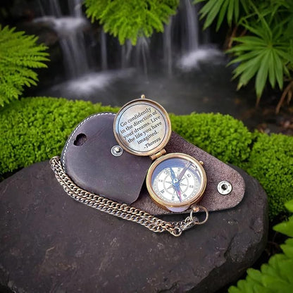 Engraved Brass Compass, Antique Nautical Vintage Directional Magnetic Compass, with Famous Scripture Quote, Baptism Gifts with Leather Case