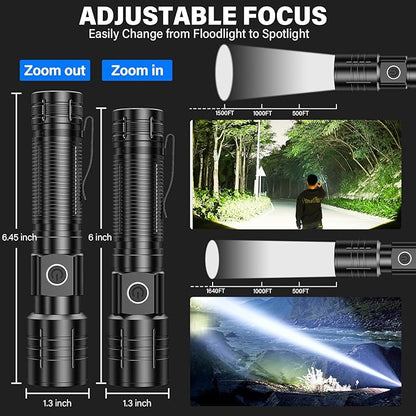 Rechargeable Flashlights High Lumens, 50000LM Super Bright LED Flashlight, Powerful Tactical Flashlight, 5 Modes Zoomable Waterproof Flash Lights for Emergency, Camping