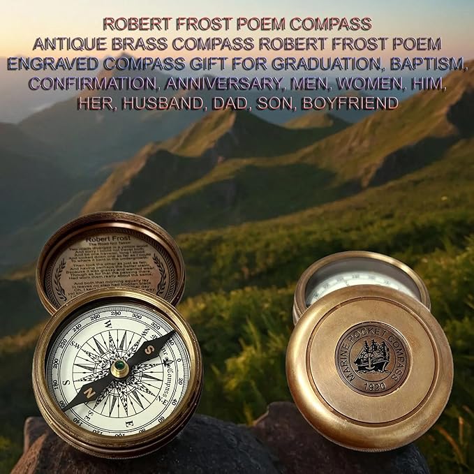 Engraved Brass Compass, Antique Nautical Vintage Directional Magnetic Compass, with Famous Scripture Quote, Baptism Gifts with Leather Case