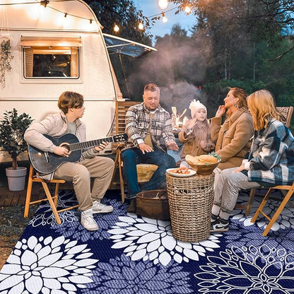 LuxStep Outdoor Rug Waterproof Outdoor Plastic Straw Rug Reversible Patio Rug Mat Outdoor Decor Large Area Mats for RV, Picnic, Backyard, Deck, Balcony, Porch, Beach, Camping, 5' x 8' Blue